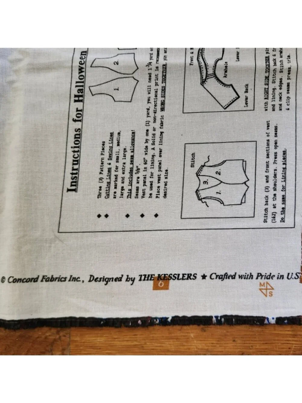 Vintage Halloween Cat Vest Fabric Panel Concord Kessler Cut & Sew 1970s/80s